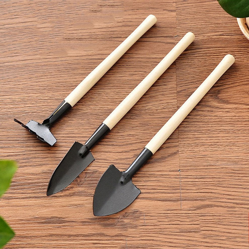 3pcs Mini Garden Tool Set Shovel Rake Spade Wood Handle Metal Head Kids Tools SS 
