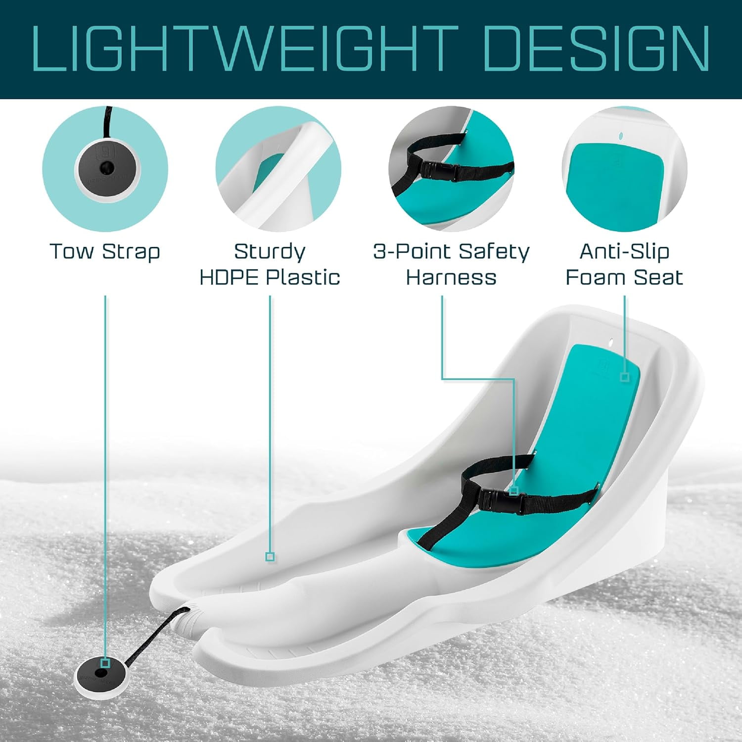 Gizmo Riders Baby Rider Ice-Blue Pull Snow Sled for Toddlers, 55 lbs, Ages 6 Months +