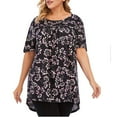thumbnail image 2 of Pompotops T-Shirt Plissé à Manches Courtes Col Rond Grande Taille pour Femmes, 2 of 6