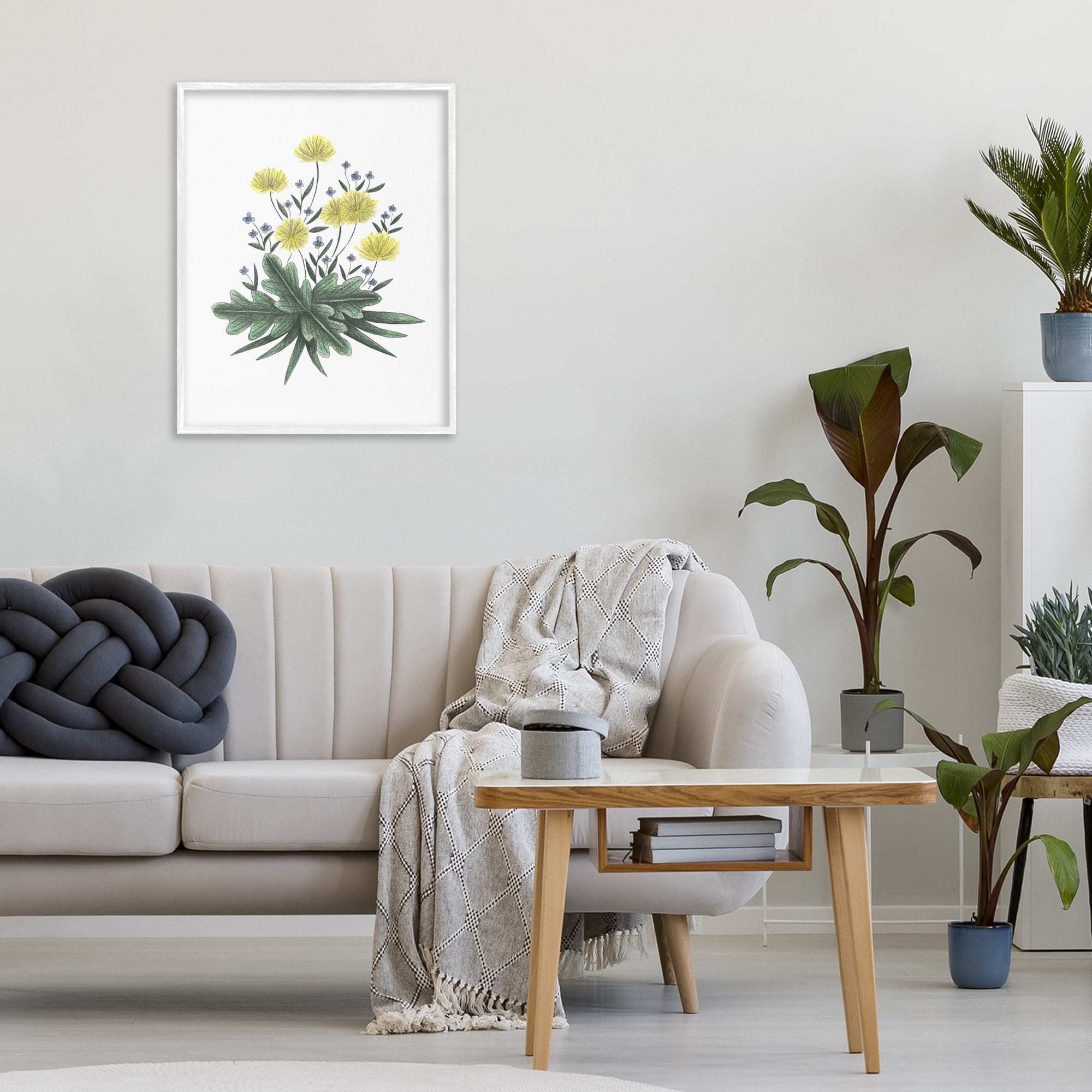 Dandelion Flower Illustration White Framed Giclee Art, design by Cecilia Battaini