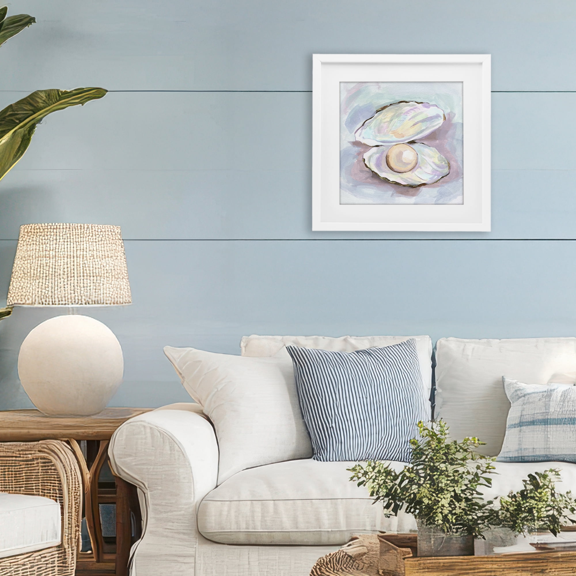 Stupell Industries Silent Opal Clam Pearl White Framed Print Under Glass, design by Melissa Wang