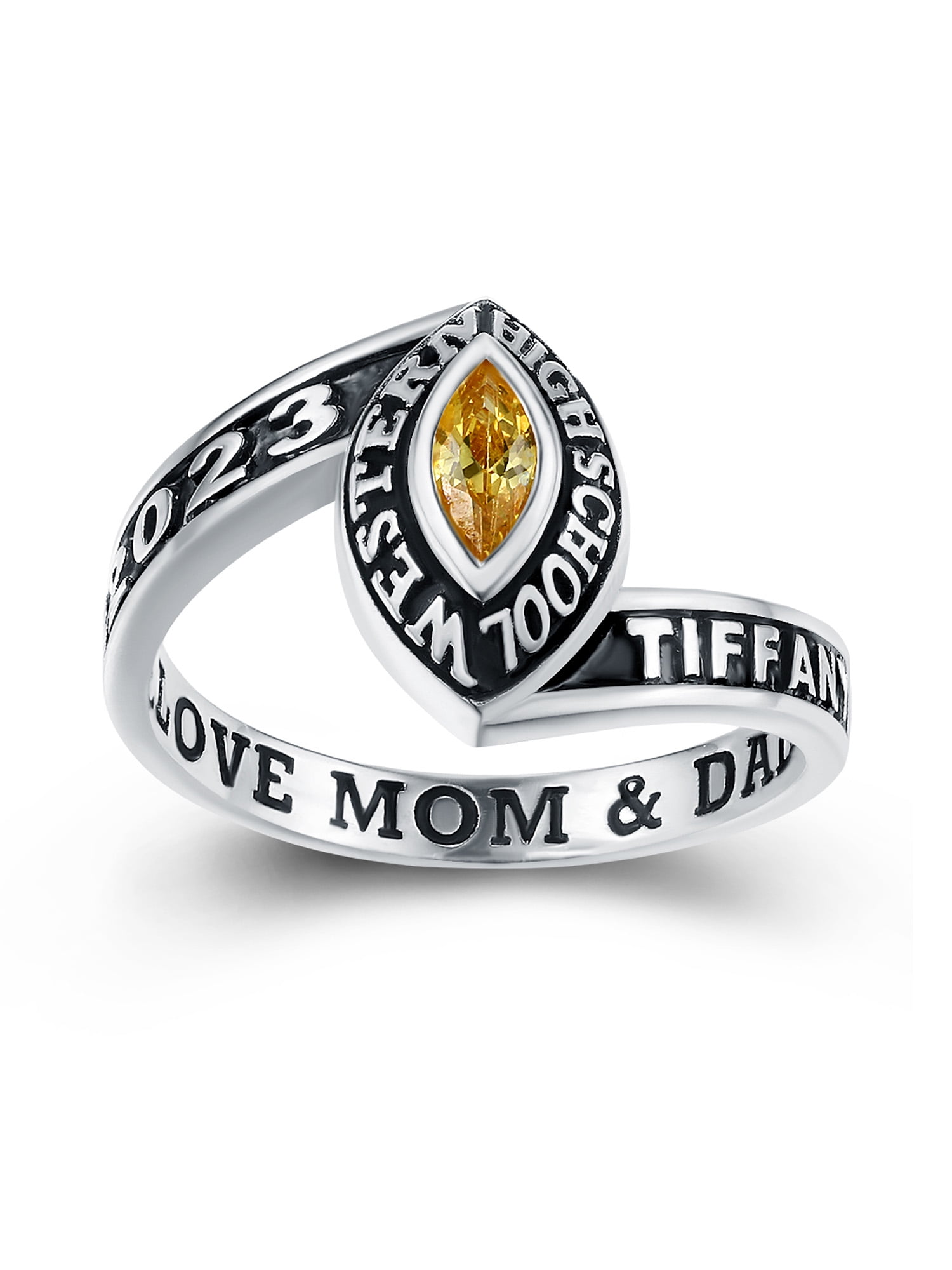 Mementos Jewelry by PJM Customized 10kt White Gold Class Rings for Women High School or College