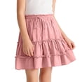 thumbnail image 7 of CBASIHI Girls Ruffle Tiered Cotton Skirt​s- Elastic Drawstring Waist Summer Casual Flowy A-Line Kids Pleatd Mini Skirts Pink Size 5-16 Years, 7 of 7