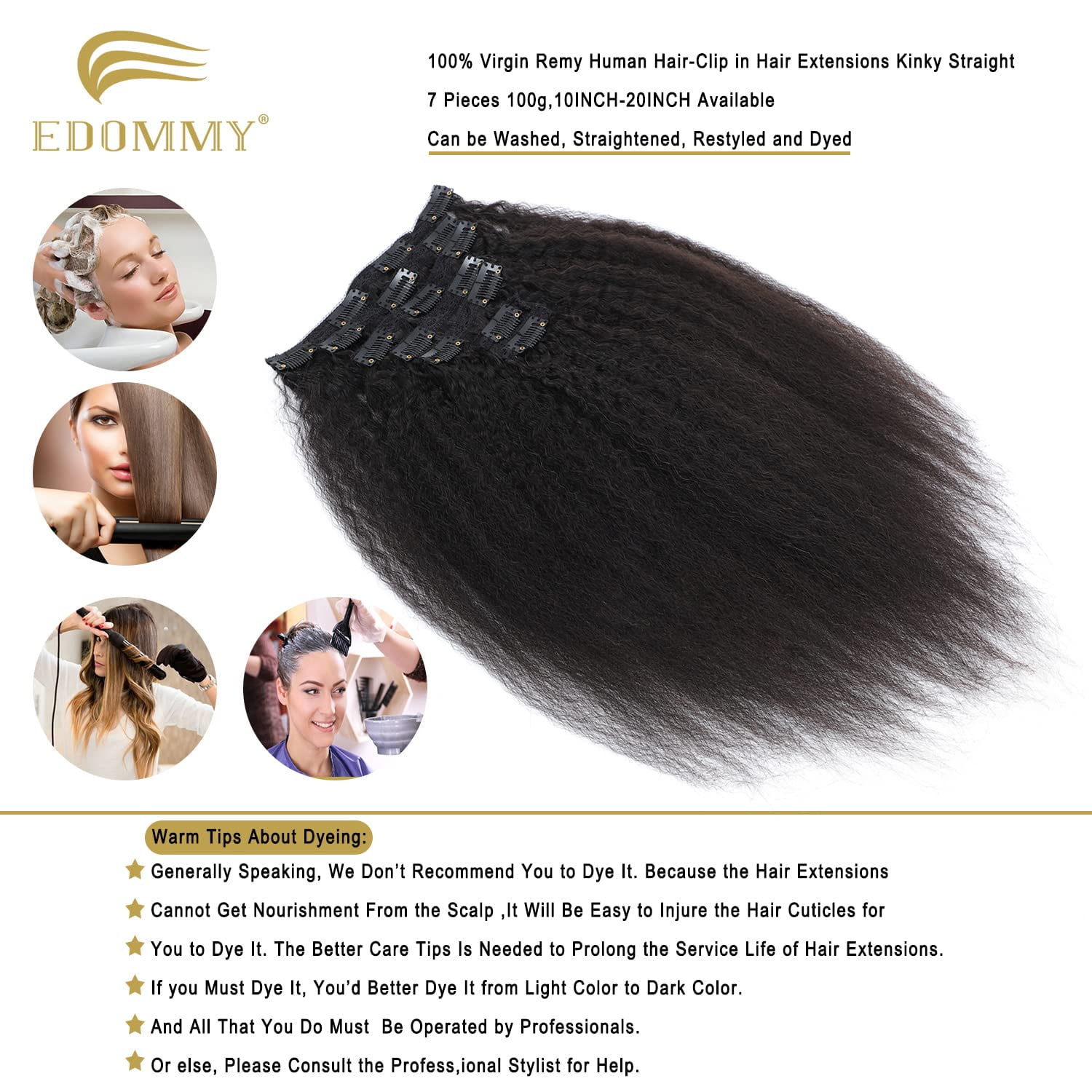 Bogo Free - Christmas Sale, Clip in Hair Extension Kinky Straight for African American, 22 100% Human Remy Hair, 100g