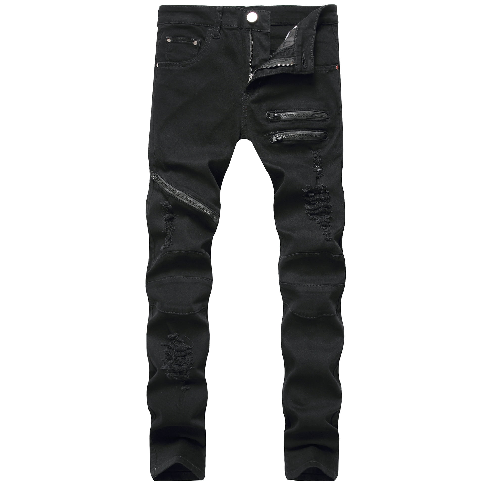 CHERALKEST Men's Skinny Destroyed Ripped Stretchy Ripped Jeans Zipper