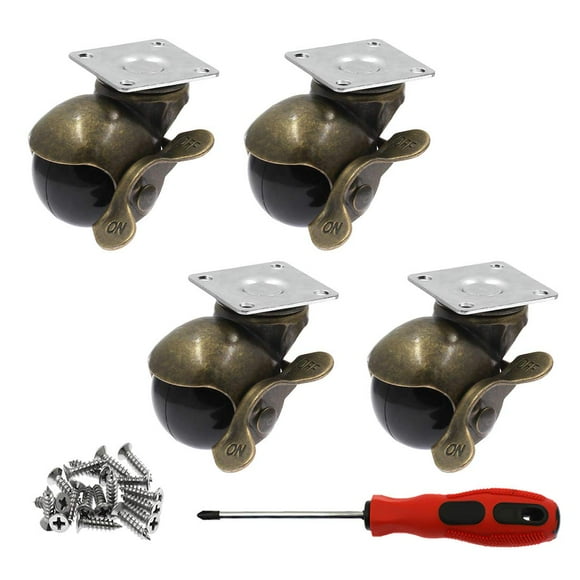 Luomorgo 1.5 inch Vintage Ball Caster Wheels with Brake 360 Degree Antique Top Plate Casters for Furniture Bench Cabinets Wheelchairs 176 lbs Total Capacity Caster for Set of 4