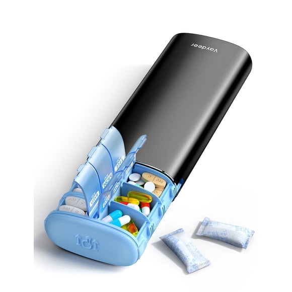Vaydeer Metal 7 Day Pill Organizer 2 Times a Day â?? AM PM Weekly Travel Pill Case with Moisture-Proof Desiccant, Airtight Large Capacity Pill Box f