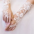 thumbnail image 5 of 1 Paire de Gants de Mariée de Mariée Floral en Dentelle Blanche Robe de Soirée Sans Doigts, 5 of 5