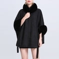 thumbnail image 4 of XFLWAM Women's Faux Fur Shawl Wrap Poncho Cape Wool Collar Batwing Sleeve Open Front Cardigan Warm Cape Sweater Cloak with Belt Black Free Size, 4 of 5