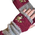 thumbnail image 2 of Limei Women Winter Warm Knit Fingerless Bird Embroidered Gloves Thumbhole Arm Warmers Mittens (Wine Red), 2 of 7