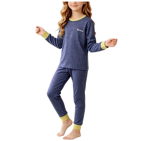 Dakiuu Kids Boys and Girls Long Sleeve Pajama Top and Pajama Pants Two Piece with Relaxed Fit Sleepwear Set