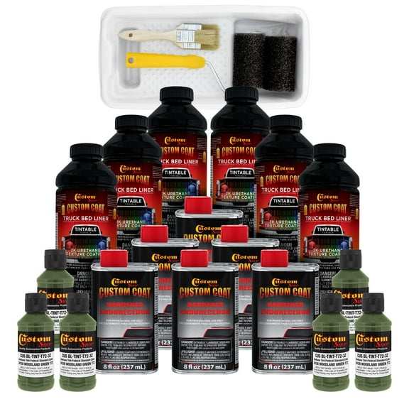 Custom Coat 34128 Woodland Green T72 Urethane Roll-On, Brush-On or Spray-On Truck Bed Liner, 1.5 Gallon Kit with Roller Applicator Kit