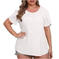 thumbnail image 3 of Feancey Womens Plus Size Tops Summer Casual Blouses Petal Short Sleeve V Neck T Shirts Dressy Trendy Loose Tunic Tees Solid Color Base Layer T-Shirt White L, 3 of 8