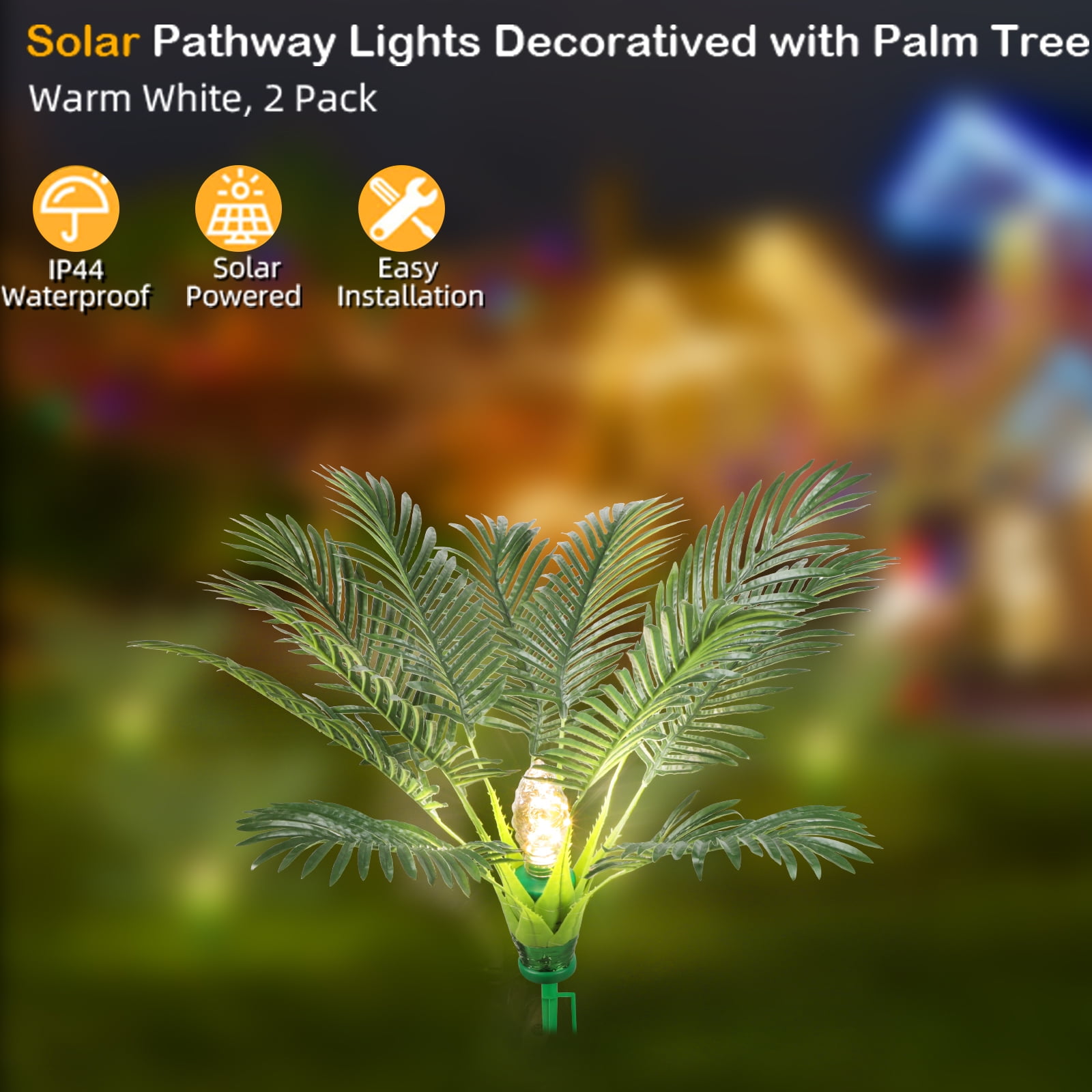 2 Pack Solar Christmas Palm Tree Lights Outdoor, 25" Prelit Artificial Plants with 8 Lighting Modes, Pathway Spike for Xmas Yard, Patio, Garden Decor