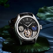 AESOP Real Tourbillon Skeleton Hand-Wind Mechanical Wrist Watch Men Sapphire Crystal Manual Dress Clock Man Luminous Leather Moon Phase Multifunction