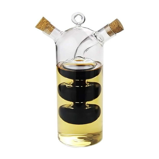 WINAKUI Dispensador de aceite de oliva y vinagre, botellas de vinagrera 2 en 1, vidrio doble transparente para recipiente de cocina