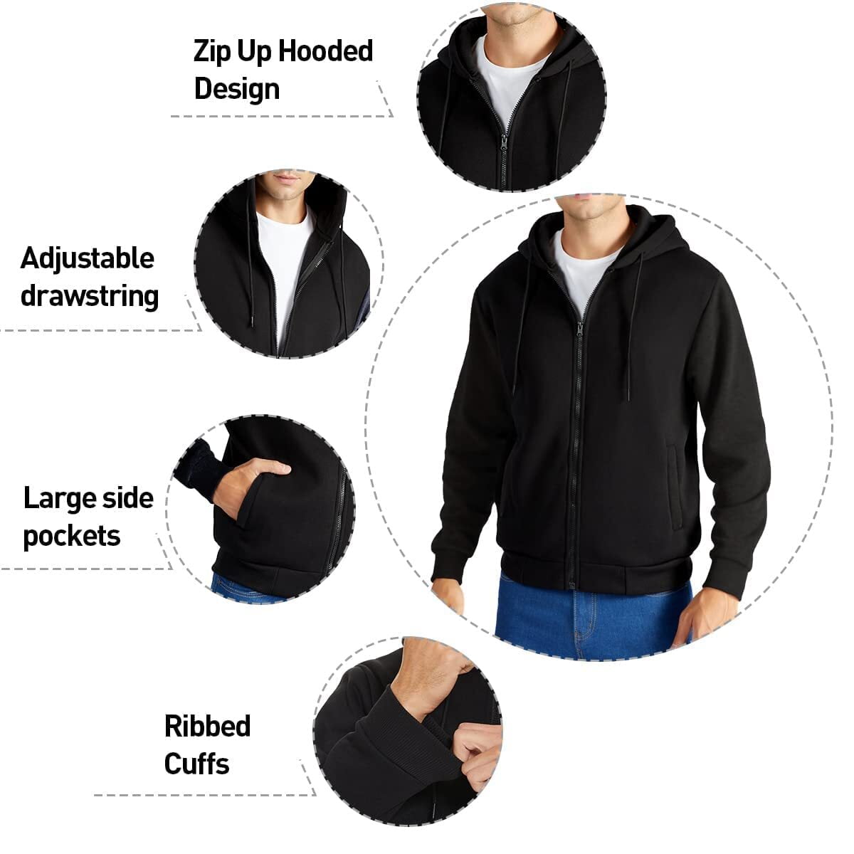 SPEEDRUN Full-Zip Hooded Sweatshirt for Men, Sizes M