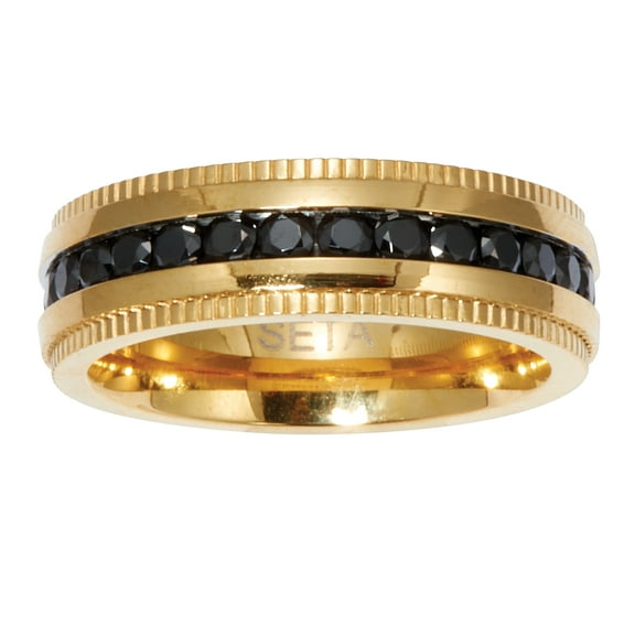 PalmBeach Jewelry .92 TCW Men's Black Cubic Zirconia Gold Ion-Plated Stainless Steel Eternity Ring
