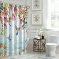 thumbnail image 3 of Spring Floral Shower Curtain, Colorful Humingbird Shower Curtain for Bathroom Pink Flower with Butterfly Fabric Shower Curtain Set with Hooks, 72x84 Inch, 3 of 6