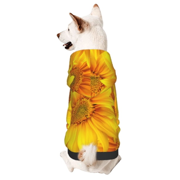 Fotbe 3D Sunflowers Sudadera con Estampado para Perros Pequeños – Suéter con Capucha para Mascotas, Tela Suave de Forro Polar con Bolsillo-Small