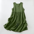 thumbnail image 2 of Fartey Cotton Linen Tank Dress for Women Loose Casual V Neck Sleeveless Swing Maxi Dresses Baggy Flowy Pleated Dresses Green M, 2 of 8
