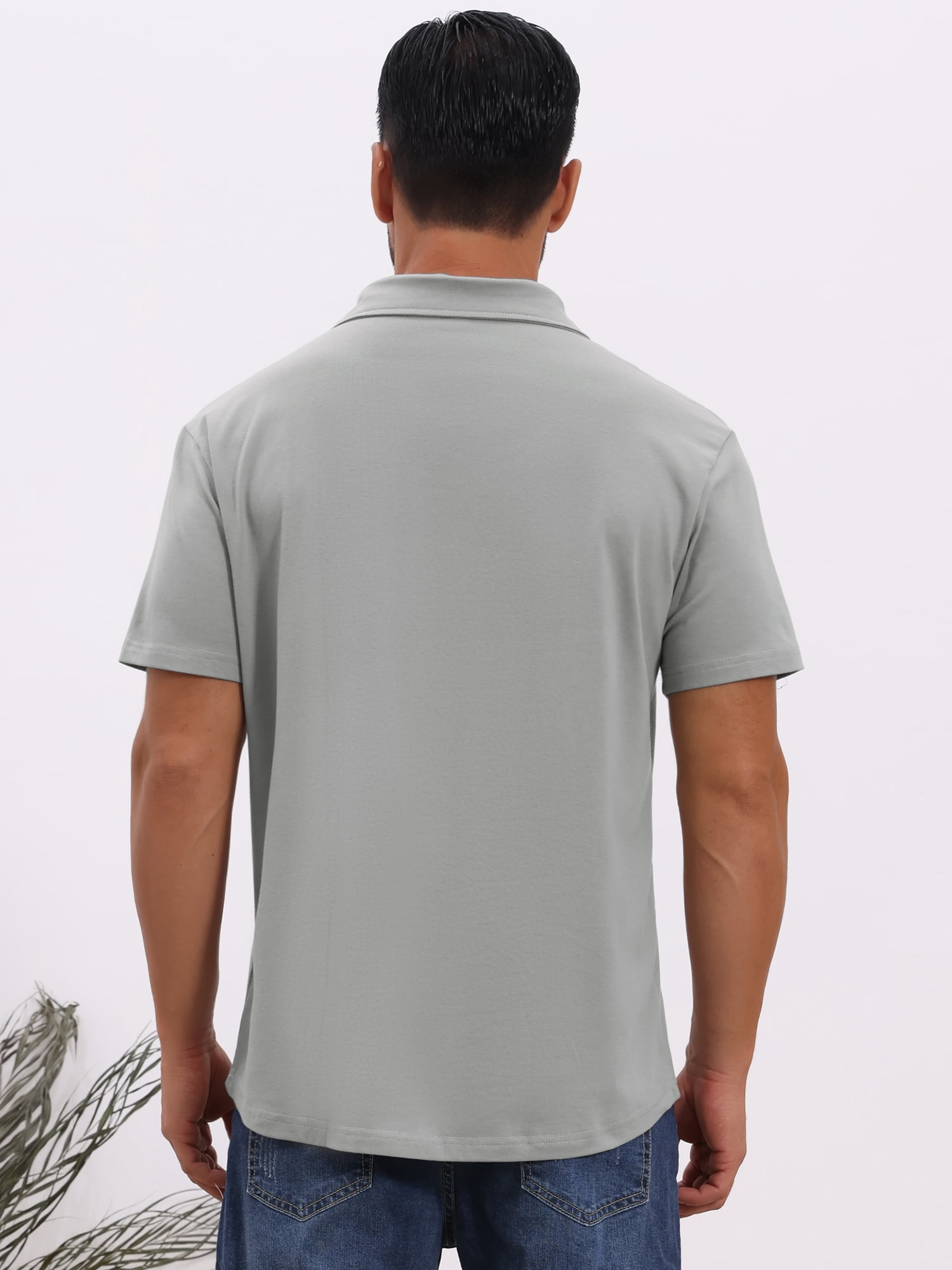 DARING DIVA Men's Collared Short Sleeve Double Chest Pockets Polo Shirt 2XL Light Gray