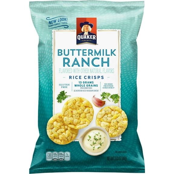2X Quaker Rice Crisps, Buttermilk Ranch, 3.03 oz Bag(PACK OF 2)