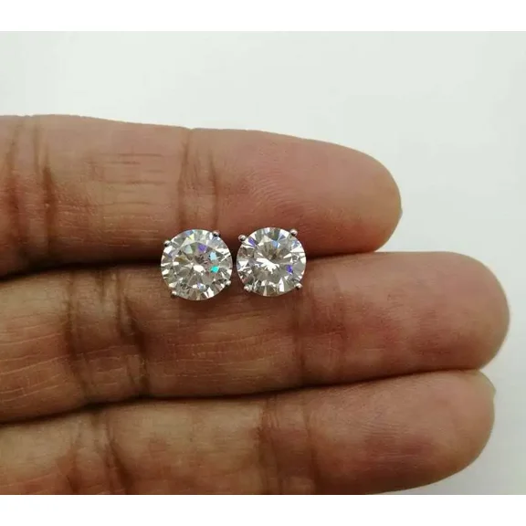 925 Sterling Silver 2Ct Round Cut Lab Created Diamond Women's Men's Stud Earrings