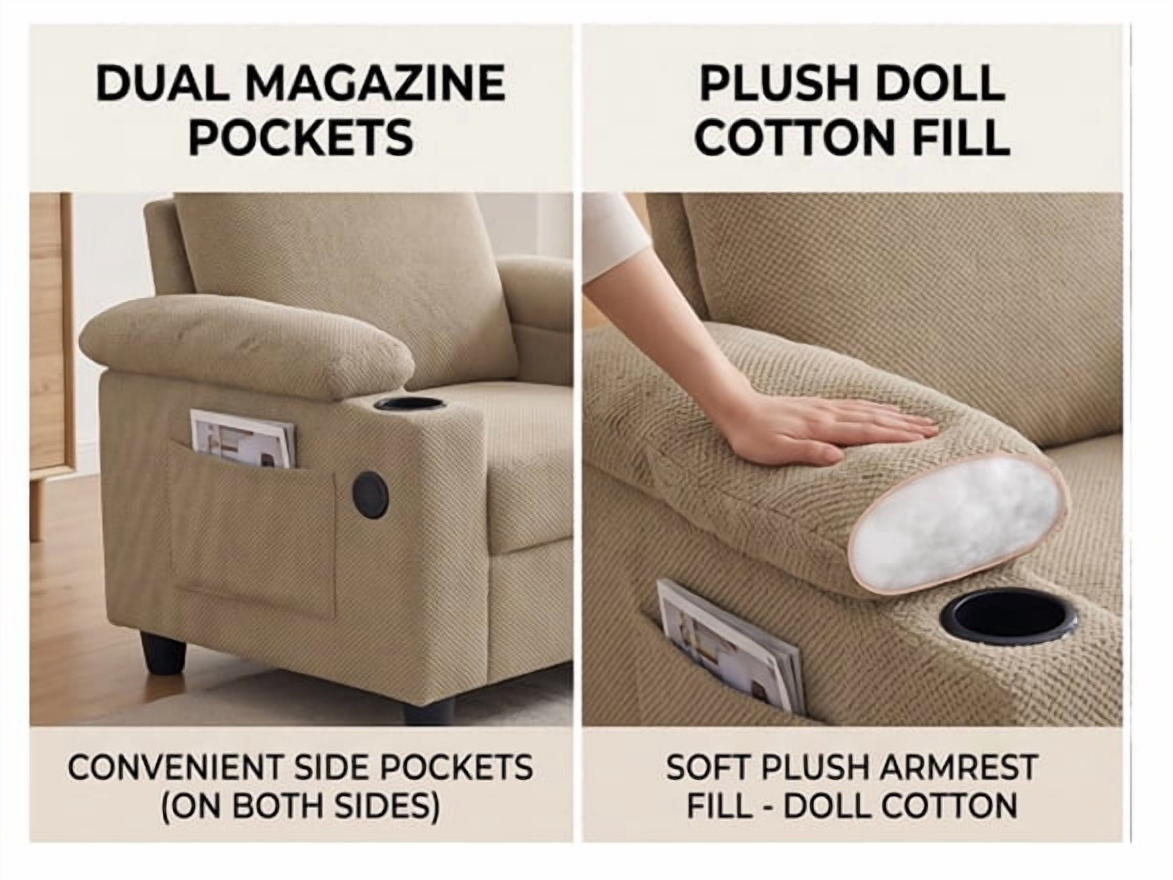34" Accent Chair and Storage Ottoman Set, Reclining Sleeper Bed with Cupholders and USB-C Ports