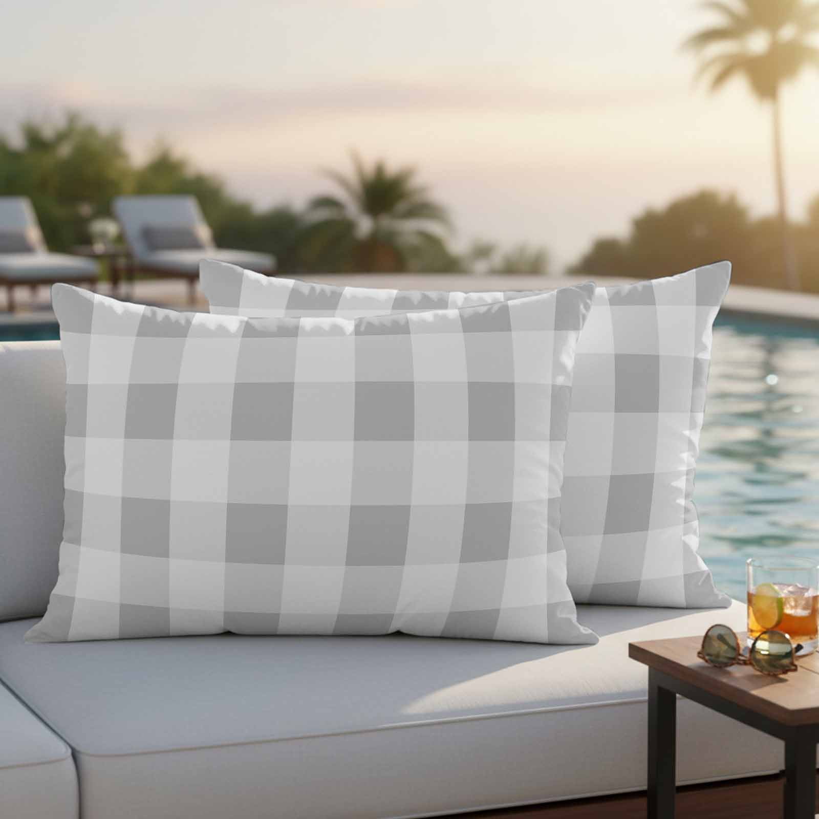 Buffalo Grey Plaid Pillow Covers 2 Pack Spring Simple Pattern Pillowcase Waterproof Outdoor Throw Pillow Cover for Patio Balcony Rectangular Cushion 20”x12”