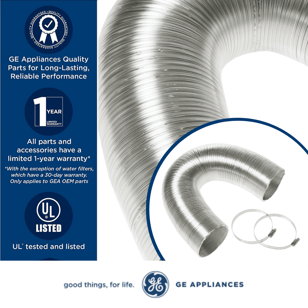GE Appliances 4" x 8' Flexible Metal Dryer Duct, WX08X10086, UL Listed