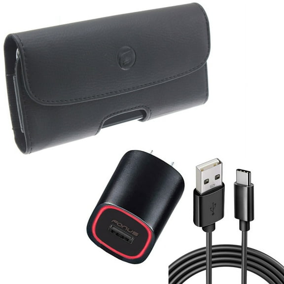 Case Belt Clip & Home Charger for iPhone 15 Pro Max - Leather Holster Cover Loops and 2.4A USB Cable TYPE-C 6ft V9O for iPhone 15 Pro Max (6.7")