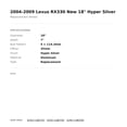 thumbnail image 2 of 2004-2009 Lexus RX330 New 18" Hyper Silver Replacement Wheel Rim, 2 of 2