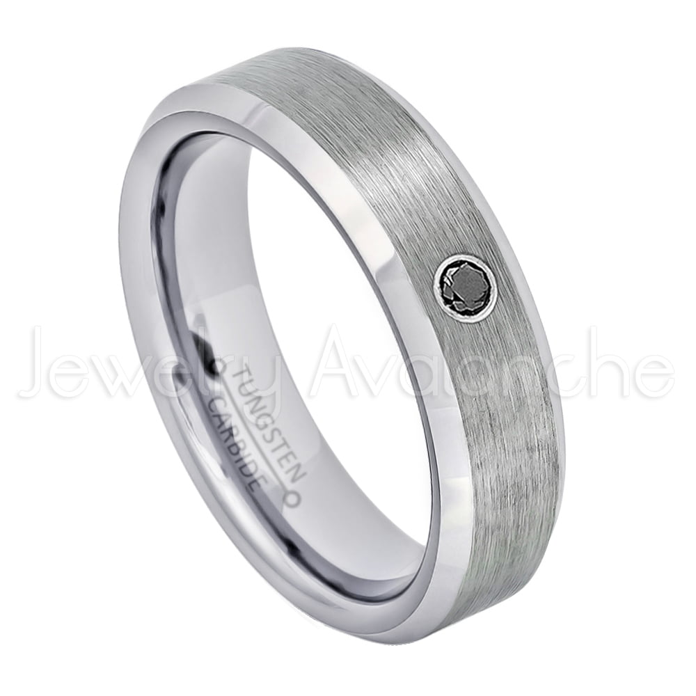 April Birthstone Ring 6MM Comfort Fit White Ion Bevelved Edge Titanium Wedding Band 0.07ct Black Diamond Titanium Ring 