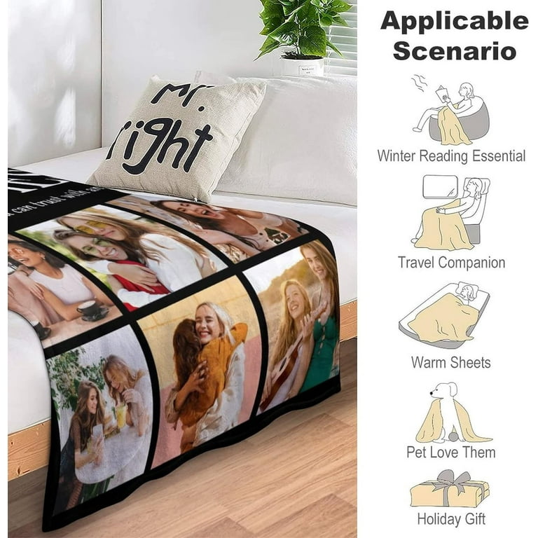 Custom Blanket with Photos Text Personalized Picture Blankets 10 Photos Collage Customized Merry Christmas Throw Blanket for Family Dad Mom Kids Gifts for Birthday Christmas 5 Sizes Walmart