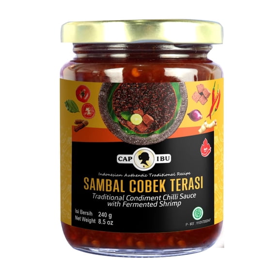 Cap Ibu Sambal Cobek Terasi (Hot), 9.5 oz | Authentic Indonesian Chili Sauce with Fermented Shrimp | Traditional Spicy Sambal for Cooking, Dipping & Seasoning