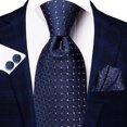 thumbnail image 3 of Hi-Tie Blue Gold Plaid Mens Tie Silk Plaid Business Necktie Handkerchief Cufflinks Sets for Wedding, 3 of 5