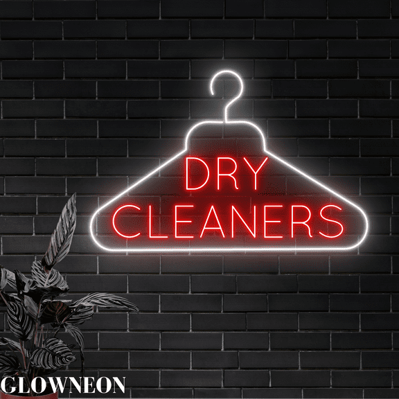 Glowneon Dry Cleaners Service Neon Light, Open Laundry Shop Led Light