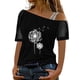 thumbnail image 1 of Gibobby Playera de Manga Corta con Cuello Redondo Mujeres Impreso Hombro Tops Sexy Glitter Camisa manga corta Blusa Tops(Negro,G), 1 of 4