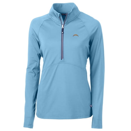 Women s Cutter & Buck Powder Blue Los Angeles Chargers Adapt Eco Knit Stretch Recycled Half-Zip Pullover Top
