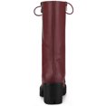 thumbnail image 2 of BLISSFUL STEP Women's Lace Up Platform Block Heel Mid Calf Combat Boots Burgundy 8, 2 of 7