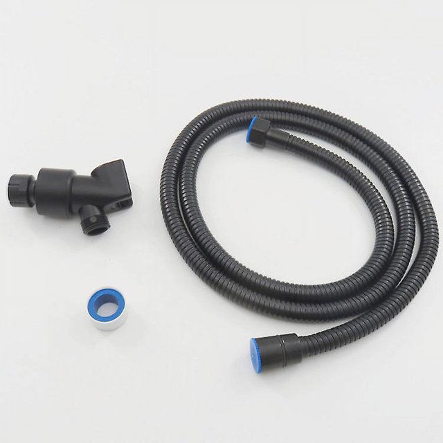 American Black American - Soporte para rociador de mano, cabezal de ducha, base fija, juego de manguera, soporte negro + tubo de metal negro de 1,5 m