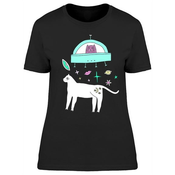 Hand Drawn Mystical White Cat T-Shirt Women -Image by Shutterstock, Female x-Large