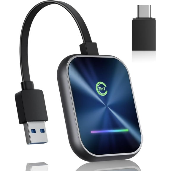 Wireless CarPlay Adapter 2024 Upgraded, 2 in 1 Wireless CarPlay & Android Auto Adapter Converts Factory Wired CarPlay to Wireless, Plug and Play Car Play Wireless Adapter, Compatible iPhone/Android