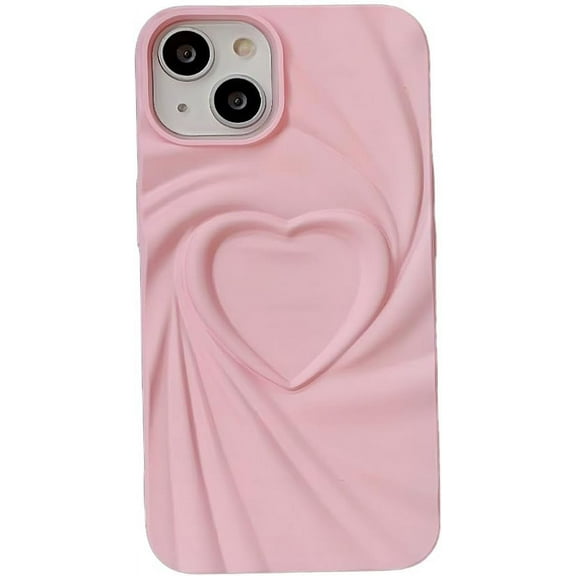 for iPhone Case,3D Love Heart Matte Wave Fold Bumper Camera Lens Protection Soft Shockproof Phone Case (Pink,iPhone 14 Pro Max)