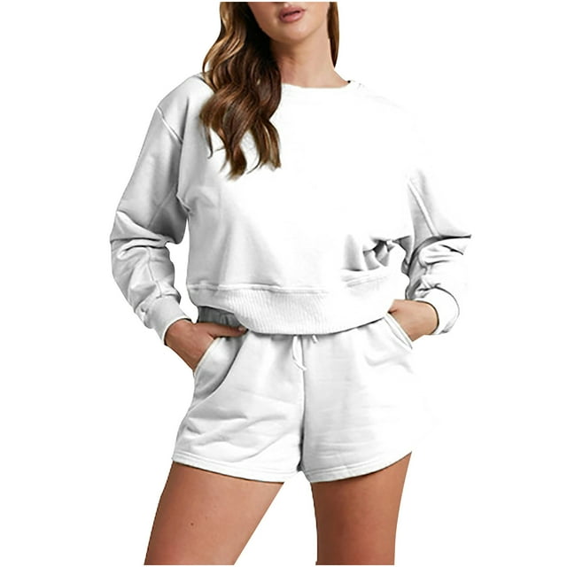 Yuyuzo Womens Sweatsuits 2 Piece Set Long Sleeve Oversized Sweatshirts and Shorts Matching Sweat Set Tracksuits
