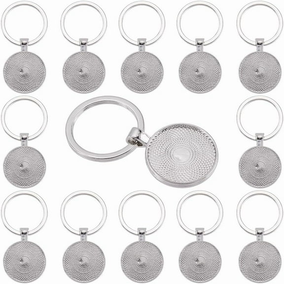 20Pcs Cabochon Bezel Keychain Blank Key Chains Bulk 25mm Flat Round Trays Metal Base Alloy Photo Pendant Charms Keyrings Settings for DIY Making