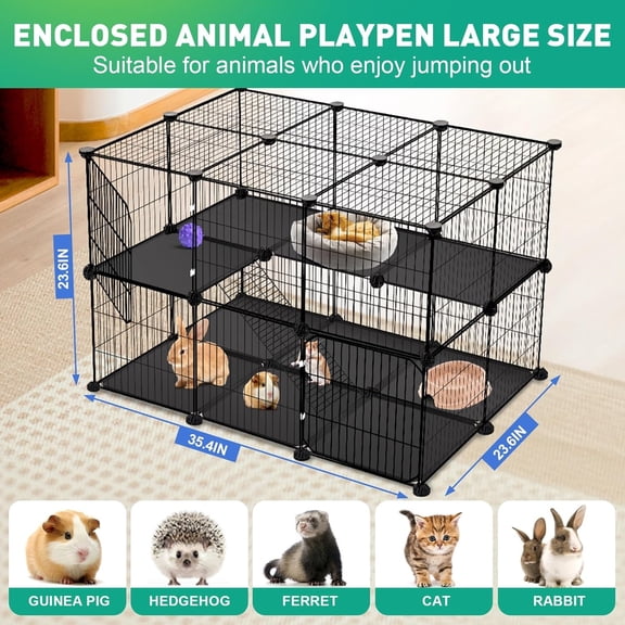 41 Panels Pet Playpen,  Small Animal Playpen with 2 Doors, C&C Cage for Guinea Pigs,Rabbit,Bunny,Hedgehogs, Puppy Play Pen Indoor Outdoor, Two-Story Chicken Play Pen