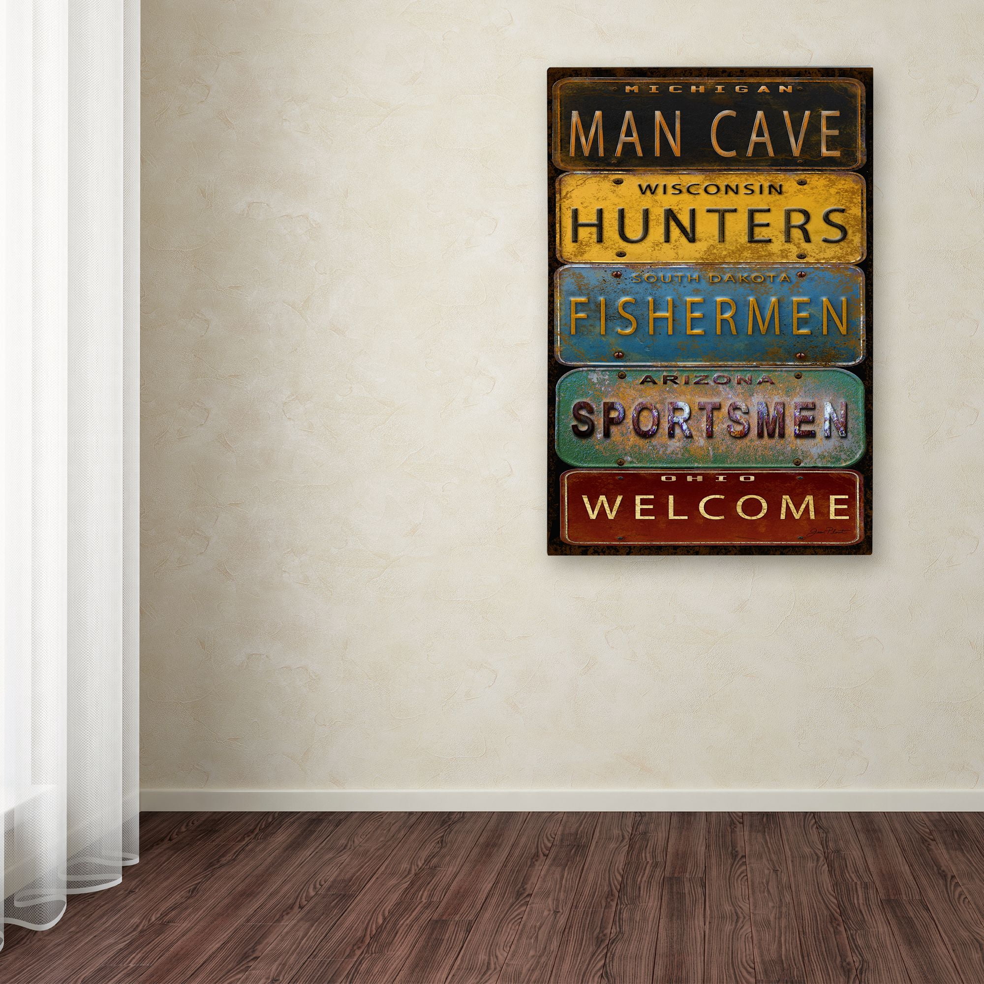 Trademark Fine Art 'License Plates Man Cave' Canvas Art by Jean Plout