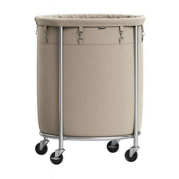SONGMICS HOME Laundry Basket with Wheels, Rolling Laundry Hamper, Round Laundry Cart with Steel Frame and Removable Bag ,Organiser